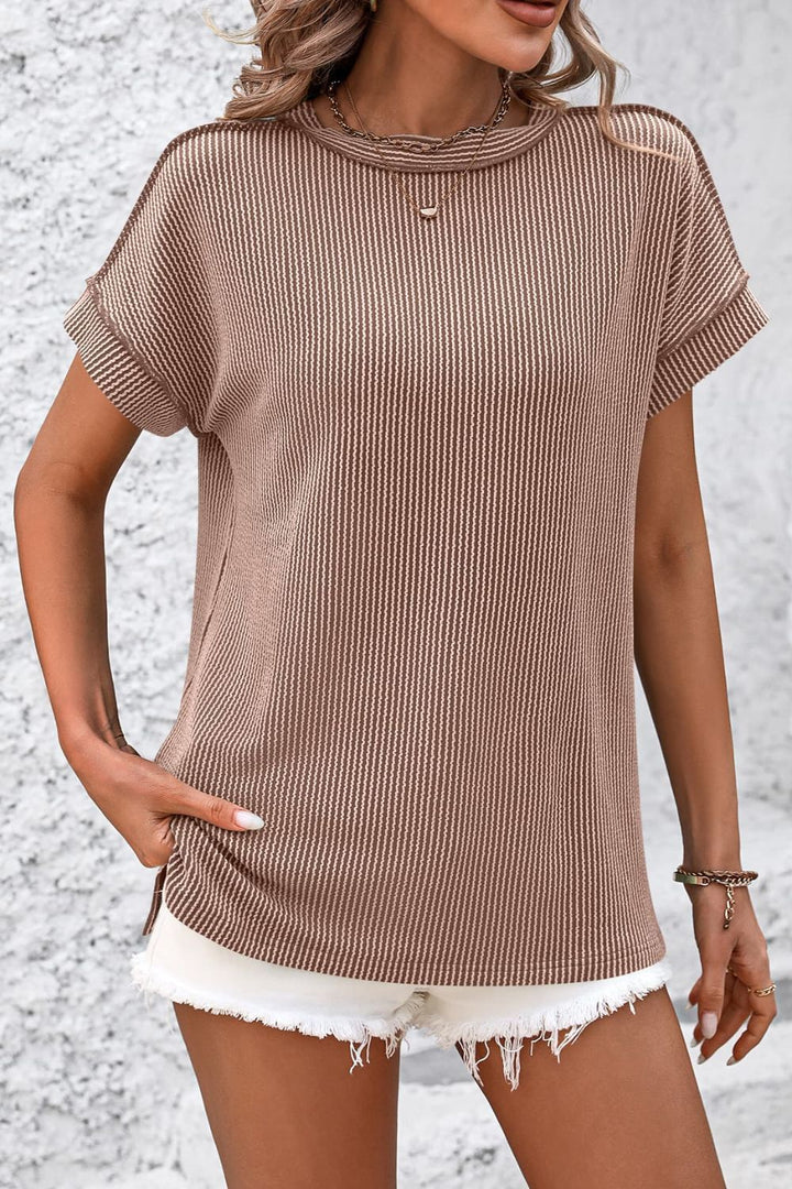 Striped Round Neck Short Sleeve T-Shirt