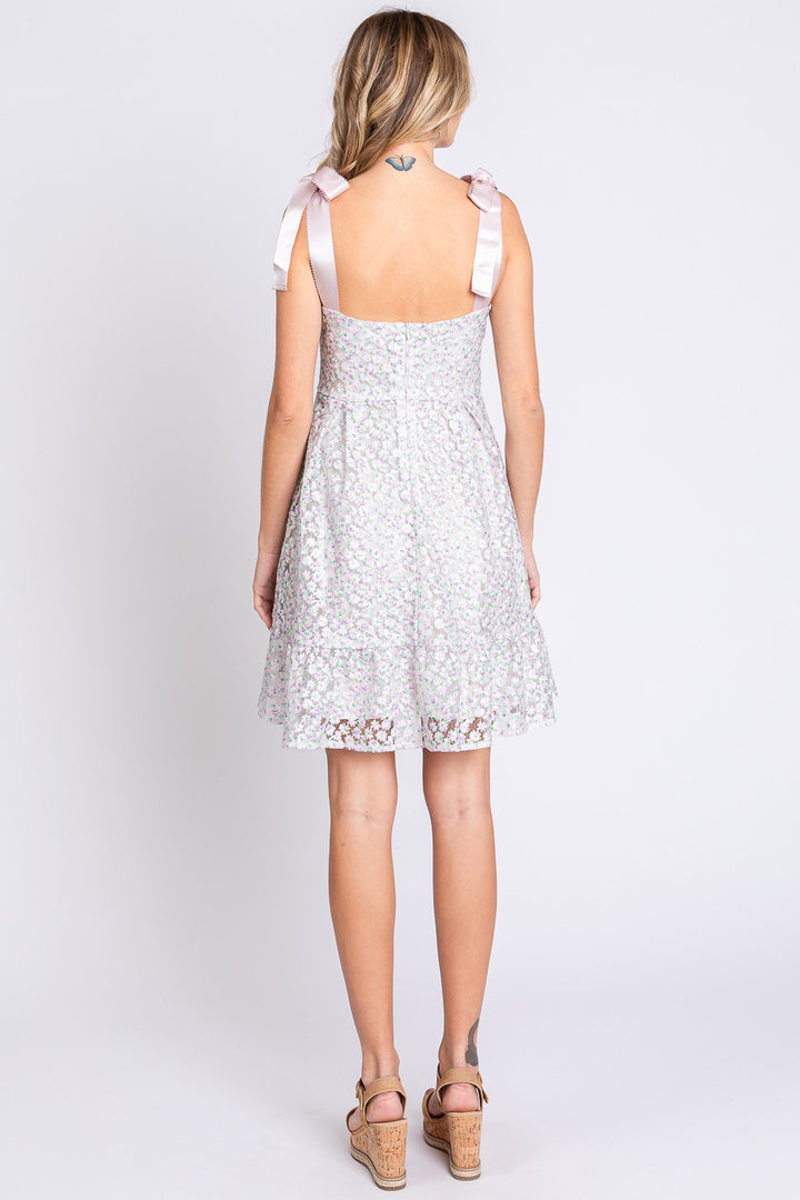 GeeGee Mesh Floral Embroidered Sleeveless Dress