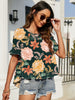 Double Take Floral Ruffled Short Sleeve Blouse