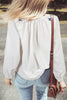 White Geometric Embroidered Long Sleeve Buttoned Blouse