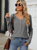 Striped Half Button Long Sleeve T-Shirt