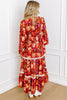 Orange Floral Print Lace Trim Patched V Neck Maxi Dress