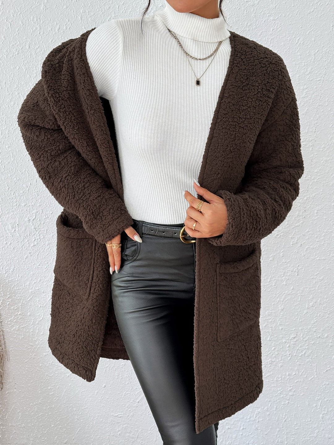 Open Front Long Sleeve Winter Coat