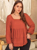 Plus Size Lace Detail Square Neck Long Sleeve Blouse