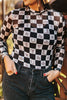 Checkered Mock Neck Long Sleeve Top