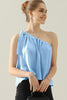 Ninexis One Shoulder Bow Tie Strap Satin Silk Top