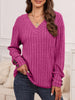 Ribbed V-Neck Long Sleeve T-Shirt