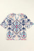 Printed Notched Half Sleeve Blouse