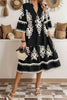 Black Western Geometric Print 3/4 Sleeve Loose Midi Dress