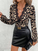 Lace Detail Leopard V-Neck Long Sleeve Top