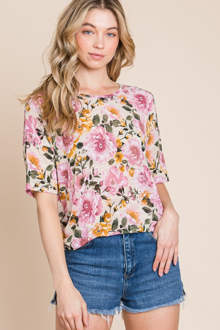 BOMBOM Floral Round Neck T-Shirt