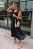 Black Lace Smocked Bodice Sleeveless Midi Dress