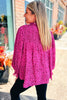 Rose Leopard Shirred Puff Sleeve Flowy Blouse