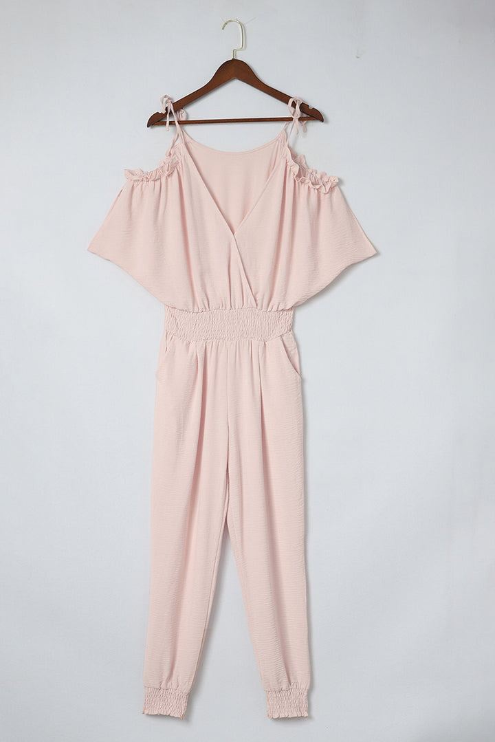 Frill Surplice Cold Shoulder Jumpsuit