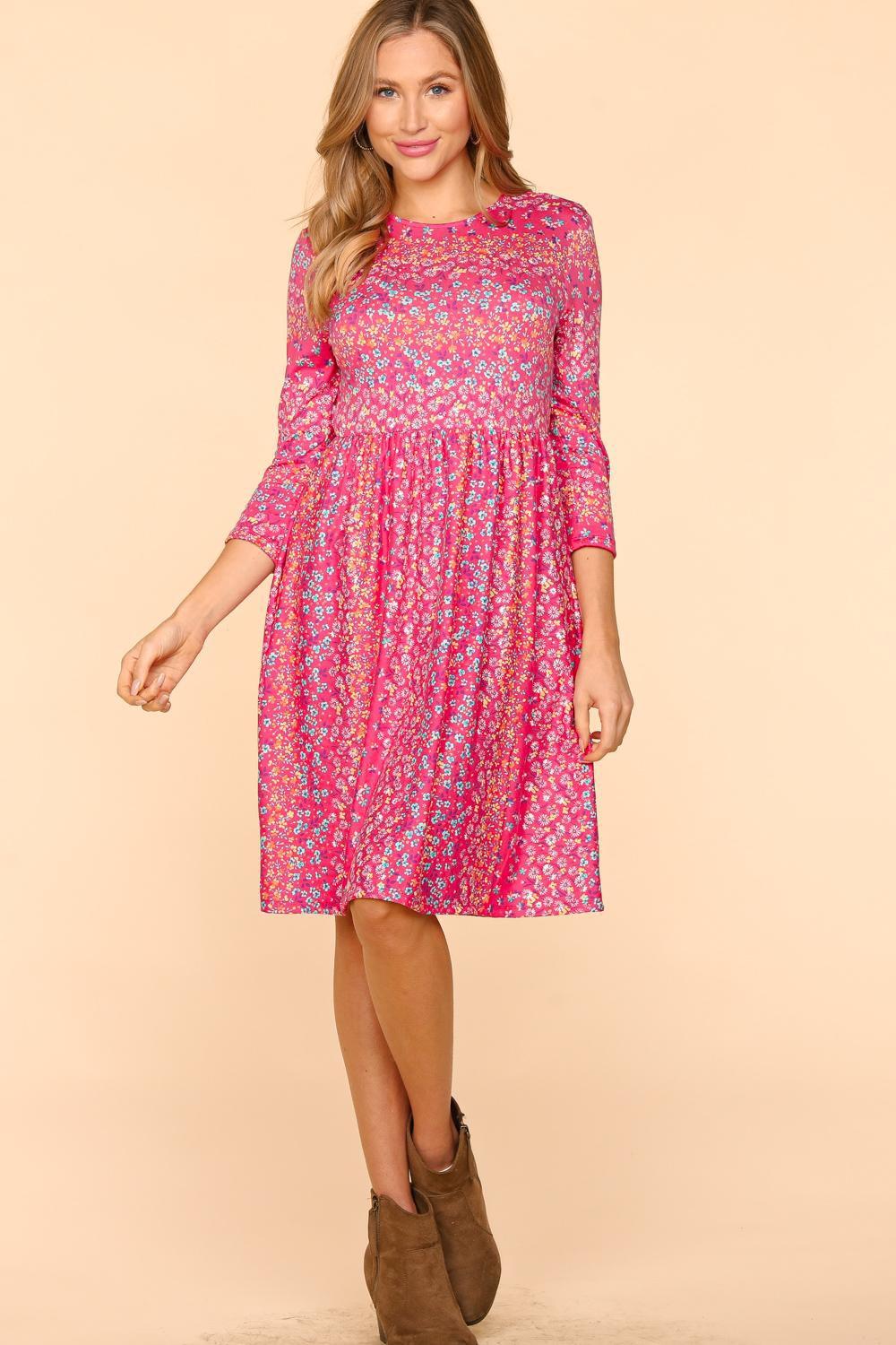 Haptics Round Neck Floral Dress with Pockets