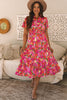 Rose Floral Short Sleeve Smocked Waist Maxi dress