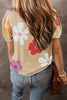 Sky Blue Flower Print Bubble Sleeve Tee