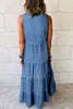 Blue Sleeveless Tiered Chambray Maxi Dress