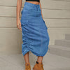 Drawstring Ruched Slit Denim Midi Skirt - BELLATRENDZ