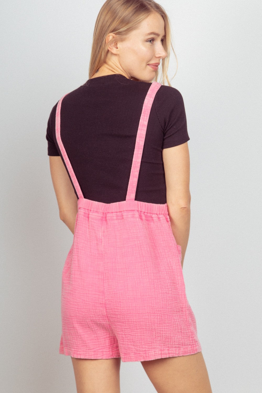 VERY J Sleeveless Double Gauze Overalls with Pockets