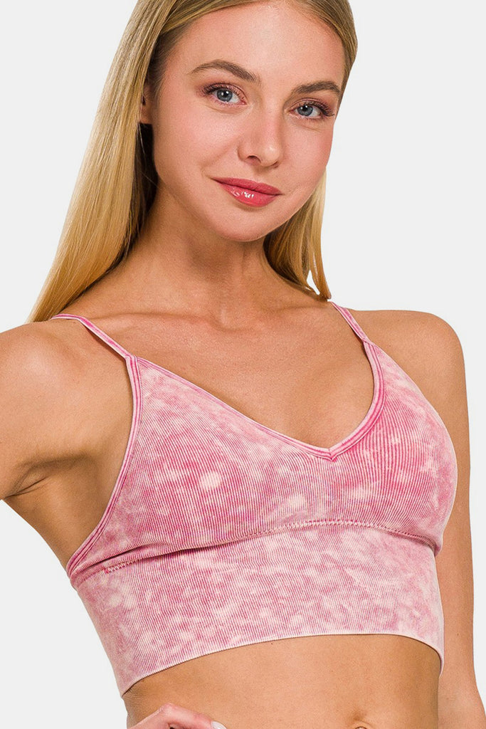 Zenana Washed Ribbed Bra Padded Cami