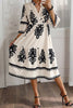 Black Western Geometric Print 3/4 Sleeve Loose Midi Dress