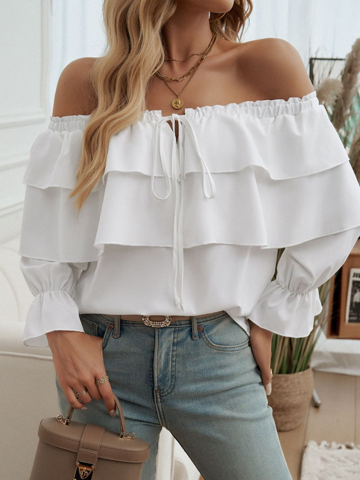 Off-Shoulder Flounce Sleeve Blouse