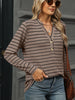 Striped Notched Long Sleeve T-Shirt