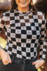 Checkered Mock Neck Long Sleeve Top