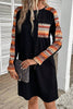 Orange Contrast Geo Raglan Sleeve Patchwork Dress