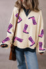 Sequin Boots Round Neck Long Sleeve Sweatshirt