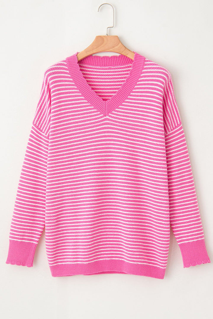 Striped V-Neck Long Sleeve Top