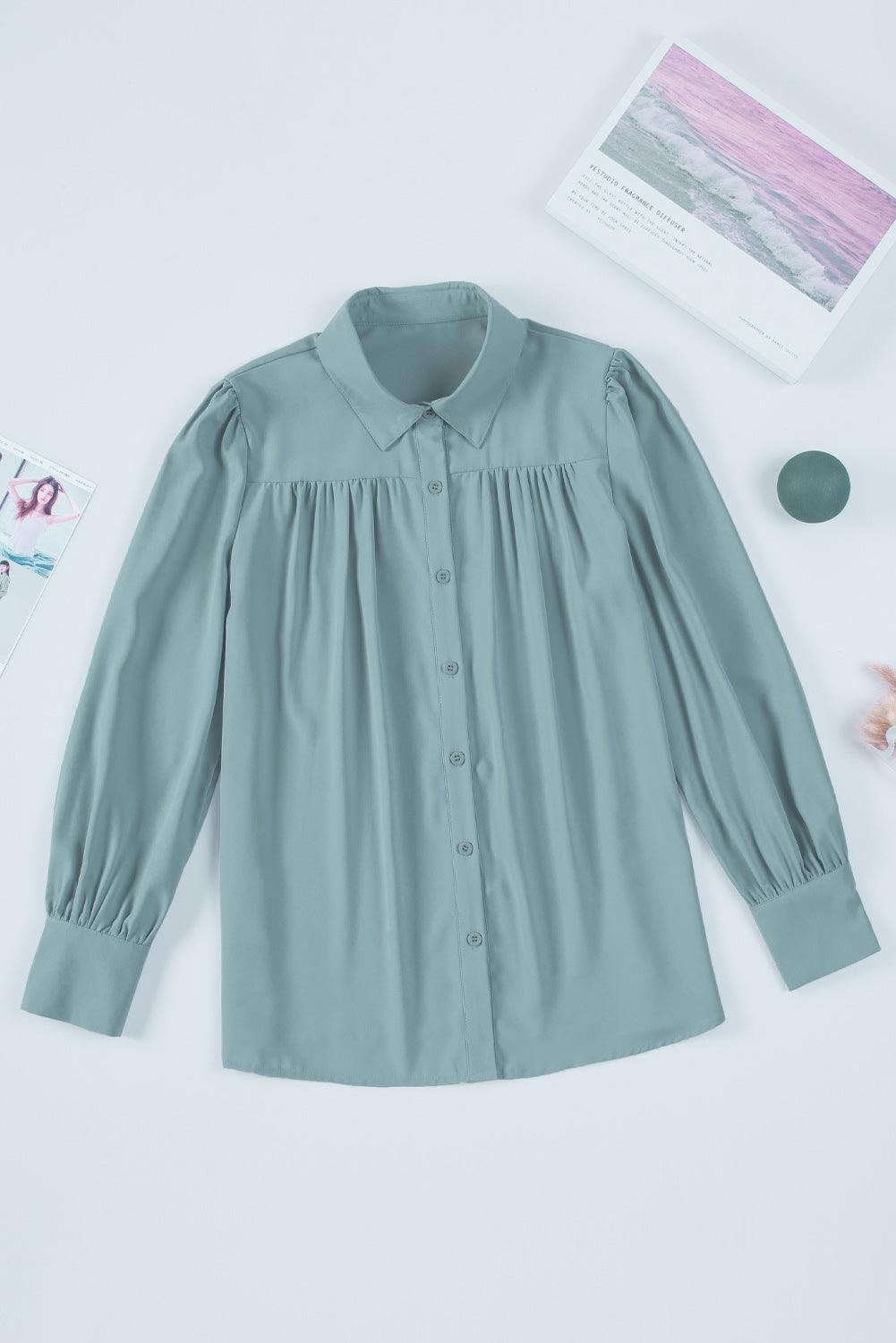 Gathered Detail Puff Sleeve Shirt - BELLATRENDZ