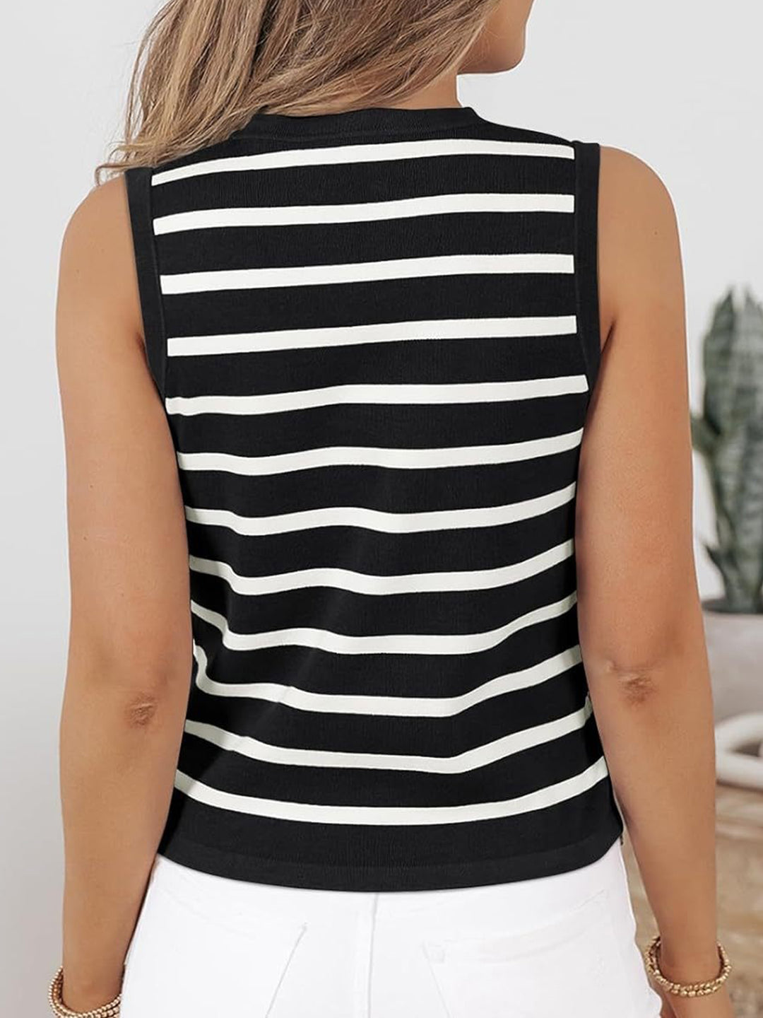 Striped V-Neck Knit Vest