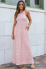 Pink Leopard Print Pocketed Sleeveless Maxi Dress