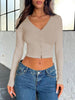 Buttoned V-Neck Long Sleeve T-Shirt