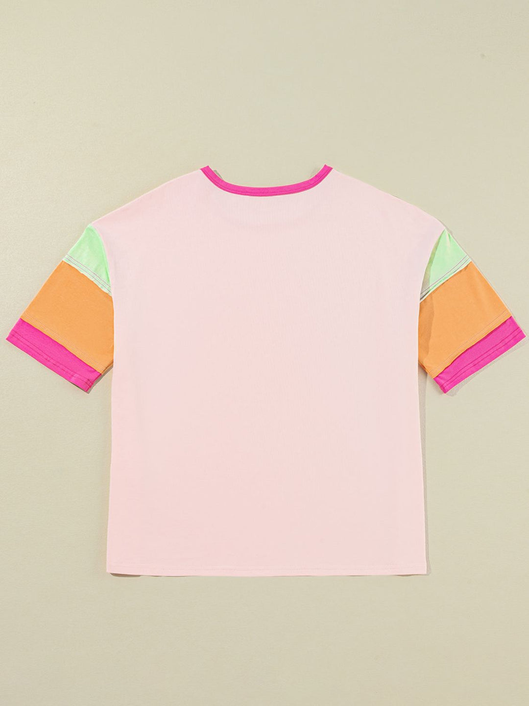 Letter Graphic Color Block Round Neck Half Sleeve T-Shirt