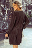 Dark Brown Textured Velvet V Neck Shift Dress