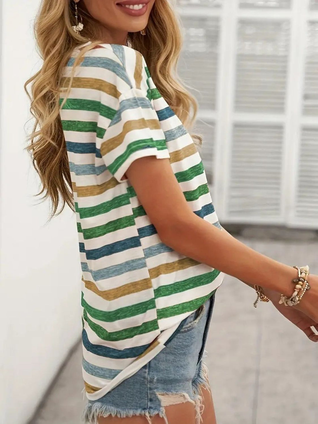 Striped Round Neck Short Sleeve T-Shirt