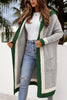 Pocketed Contrast Long Sleeve Hooded Cardigan