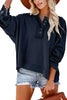 Quarter-Button Exposed Seam Dropped Shoulder Hoodie - BELLATRENDZ