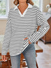 Striped Johnny Collar Long Sleeve T-Shirt