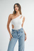 MABLE One Shoulder Ribbed Cutout Detail Bodysuit