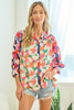 First Love Full Size Floral Button Down Satin Shirt