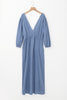 Myosotis Chambray Deep V Neck Bracelet Sleeve Maxi Dress