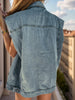 Pocketed Button Up Cap Sleeve Denim Jacket