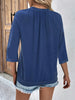 Ruched Heathered V-Neck Three-Quarter Sleeve T-Shirt