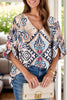 Printed Notched Half Sleeve Blouse