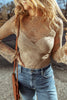 Apricot Lace Mesh Crochet Splicing Slim Fit Long Sleeve Blouse