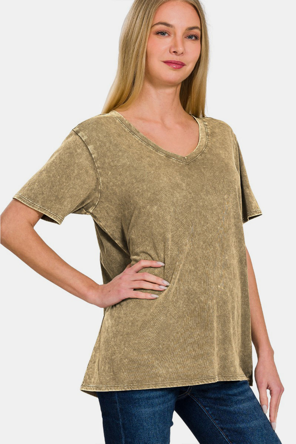 Zenana Washed Short Sleeve V-Neck T-Shirt